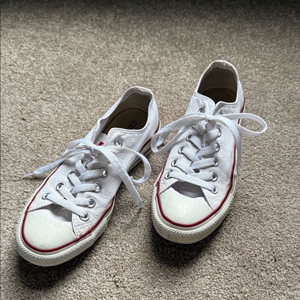Converse White Canvas Sneakers with Red Trim